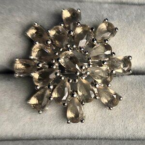 Sterling Silver Crystal Flower Cocktail Ring - Size 9